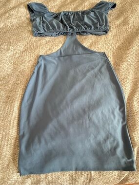 Better Be Dusty Blue Off-Shoulder Top with Gathered Neckline